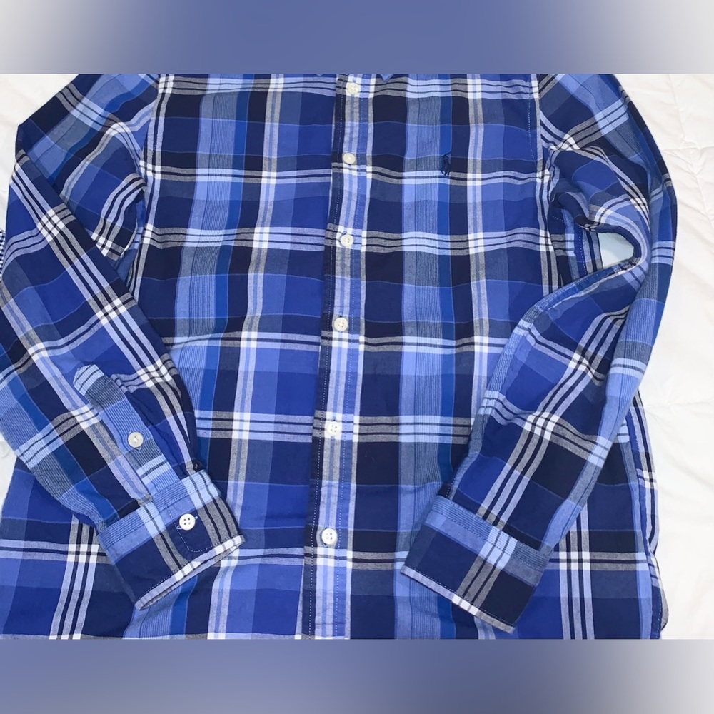 POLO Ralph Lauren blue plaid dress shirt BOYS size 14 16 14/16 - Picture 10 of 10